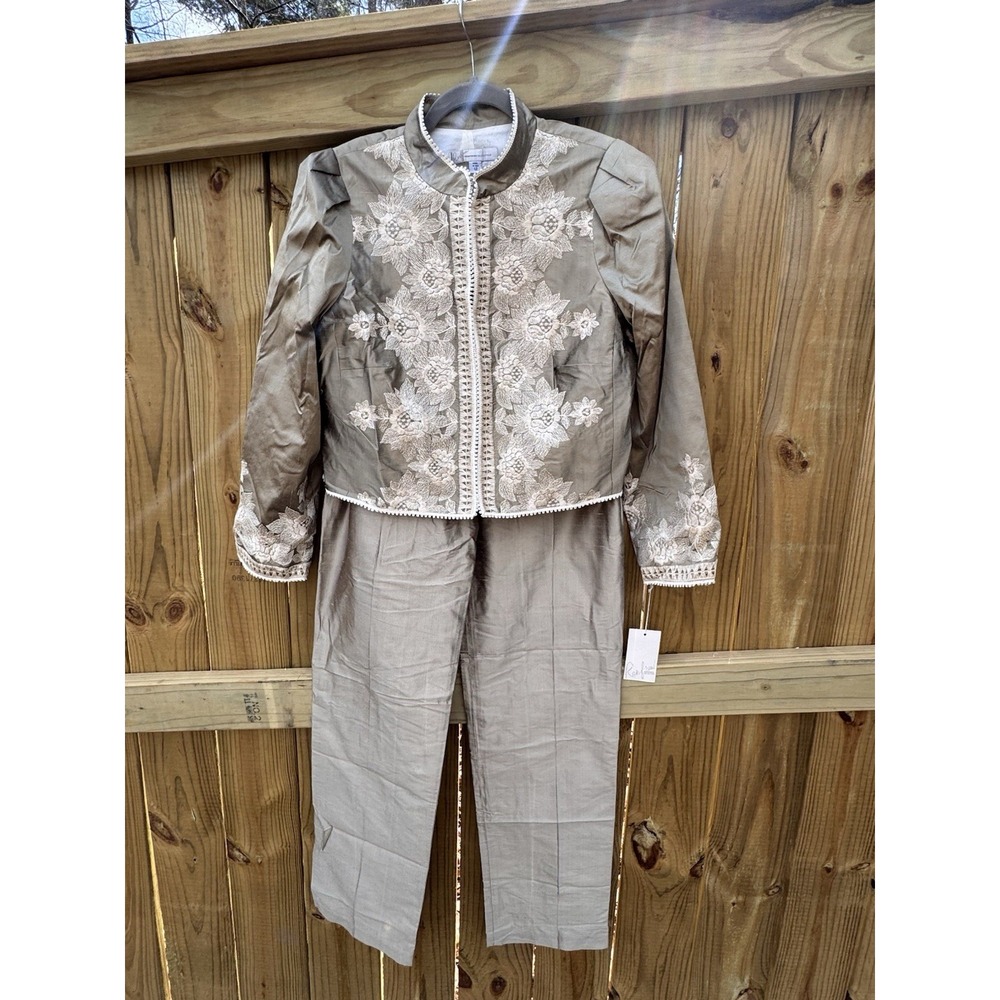 NWT VTG 80s 90s Renfrew Collection Silk Embroidered Suit Sz 12 Jkt & Sz 10 Pants